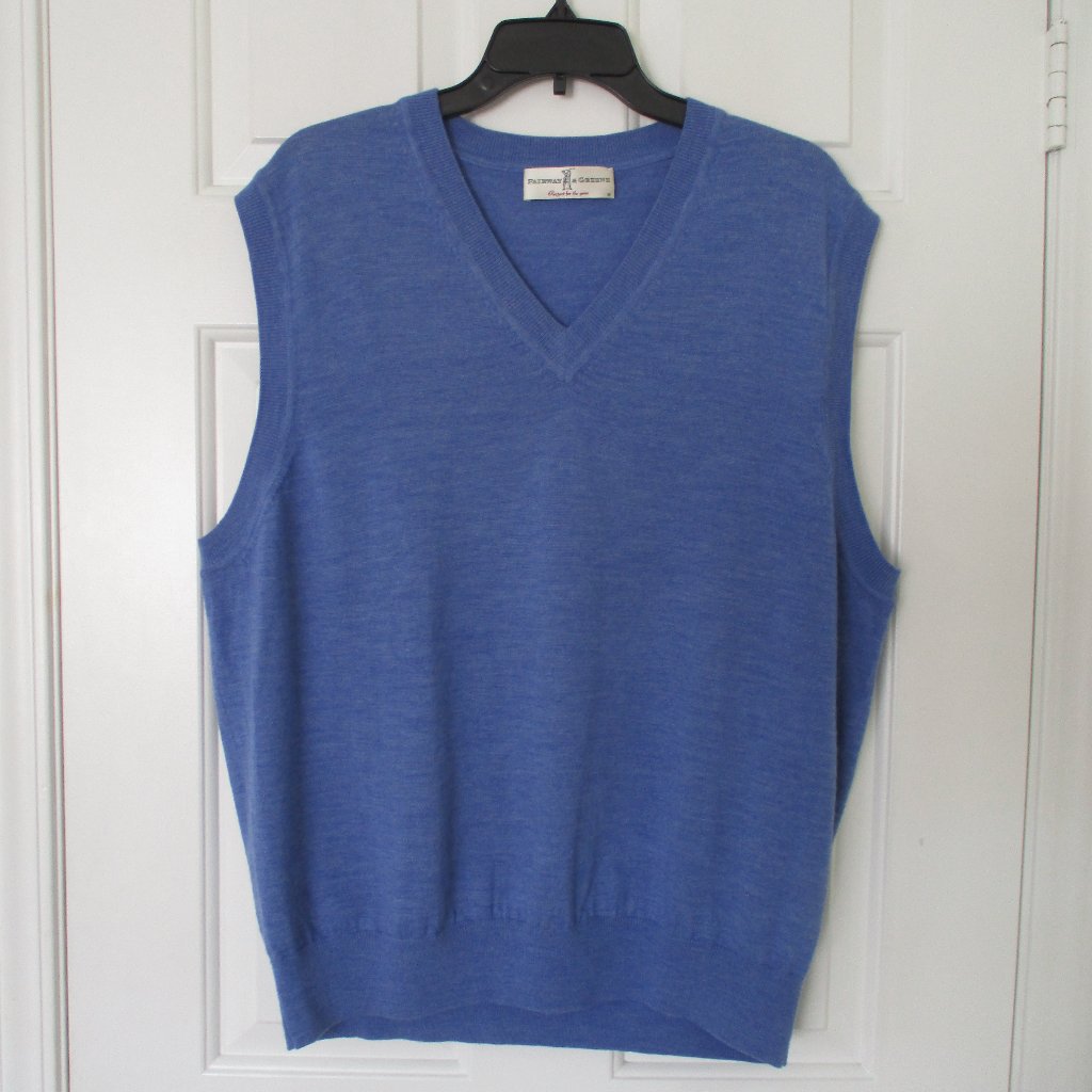 Fairway  Greene Mens Blue Merino Wool Golf Sweater Vest Nwot  Size Large
